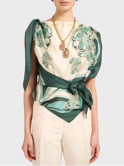 Silk twill foulard top with print LA DOUBLE J | SCA0096SIL029BTU01GR11